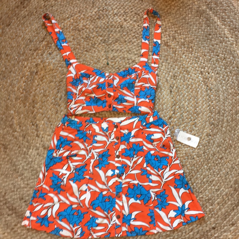 Forever 21 tank & skirt set/ orange floral: size M